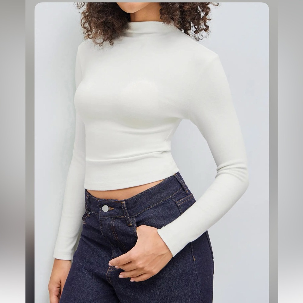 Cider THERMAL COTTON-BLEND STAND COLLAR SOLID LONG SLEEVE TEE M 12-11